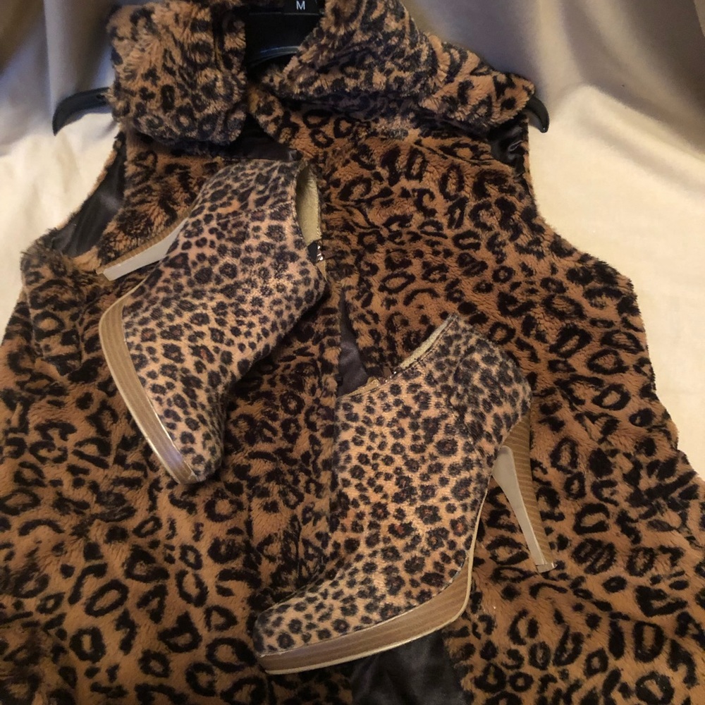 Matching animal print fur Vest and Booties